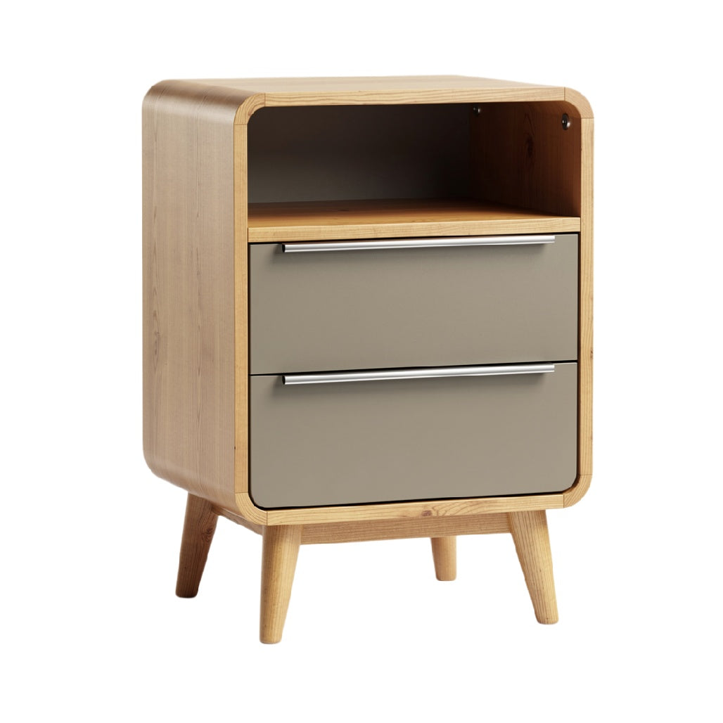 Modern Wooden Nightstand with Two Drawers and Open Shelf